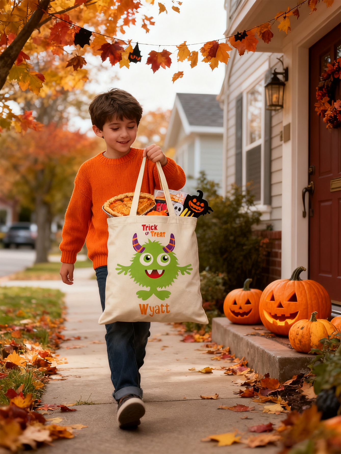 Halloween Green Short-legged Monster Canvas Candy Bag
